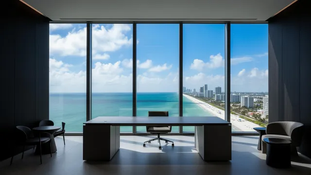 Modern Miami office with skyline view
